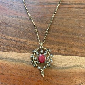 Lucky Brand Boho Style Red Semiprecious Stone Gold Tone Pendant Necklace
